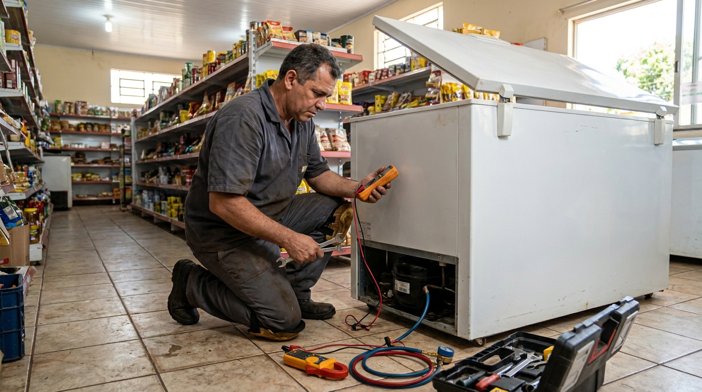 Troca de termostato de freezer em atendimento em Passo Fundo‑RS